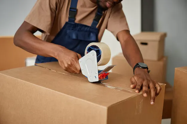 worker packing boxes with adhesive tape 236854 48533
