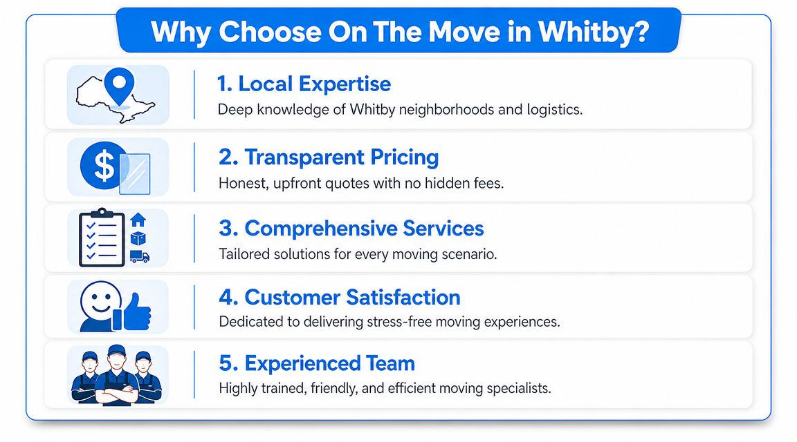 A list of five reasons to choose On The Move moving services in Whitby, Ontario.